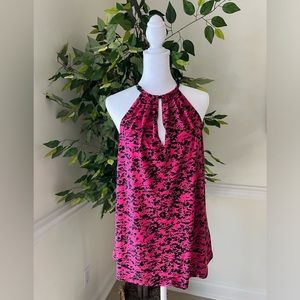 MICHAEL KORS vintage luxury halter top with leather neck strap detail EUC sz L